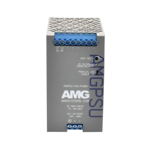 AMG Systems AMGPSU-I48-P480A-K Industrial Power Supply with DIN-Rail Mounting, 52VDC, 480W, Fault Relay Output