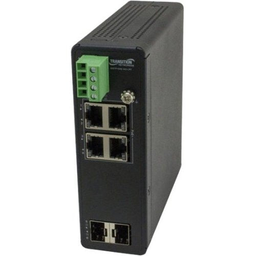 Lantronix SISTP1040-342-LRT 4-Port Unmanaged Hardened Gigabit Ethernet PoE+ Switch, (4) 10/100/1000Base-T PoE+ Ports 100 m/328\' (2) 100/1000Base-X SFP Slots