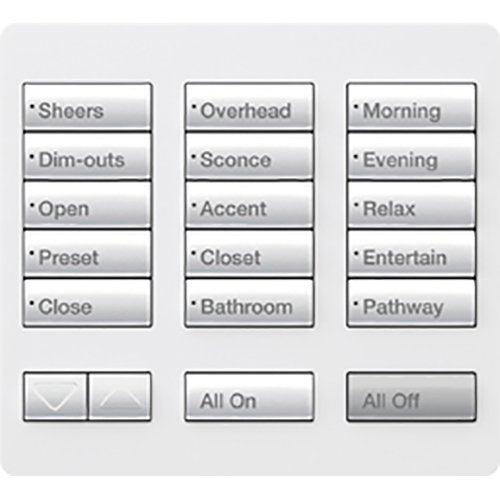 Lutron RR-T15RL-SW RadioRA 2 Tabletop Designer Keypad, Works with RA3 Systems, 15 Button with Raise / Lower, All On and All Off, Snow White