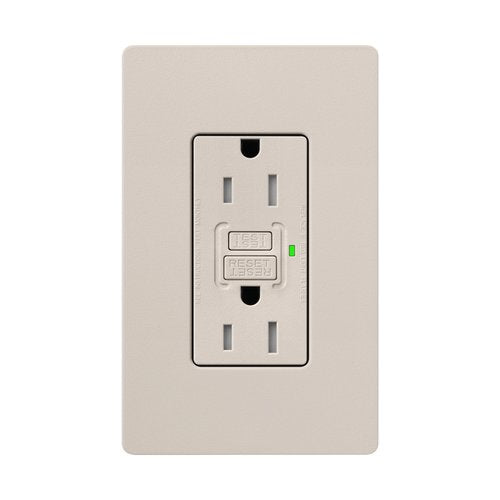 Lutron SCR-15-GFST-TP Claro 15A Tamper-Resistant GFCI Duplex Receptacle, Decorator-Style Outlet, Self-Testing, Satin Finish, Taupe