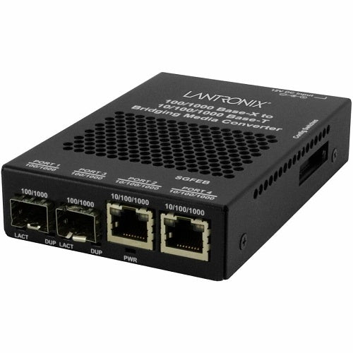 Lantronix SGFEB1040-330-OZ Dual 10/100/1000Base-T to 1000Base-X SFP with Power Supply, 10\'
