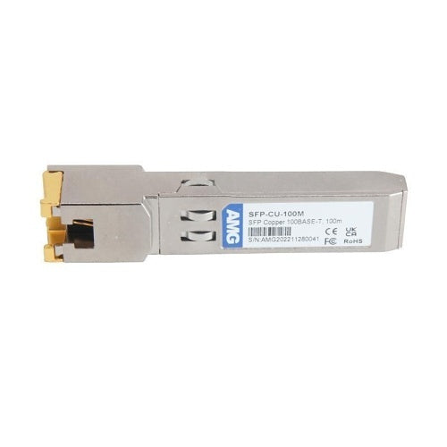 AMG Systems SFP-CU-100M Industrial 100Mb Ethernet SFP Copper, 10/100BASE-T RJ45 Port, 100BASE-X SFP Interface, 100m