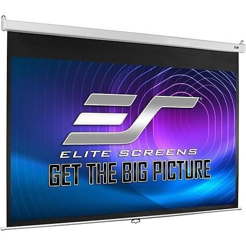 Elite Screens Manual SRM Pro Series MaxWhite 135\\" 16:9 4K Ultra HD Manual Pull-Down Slow Retract Projector Screen, White