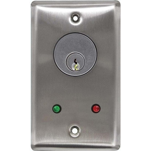Camden CM-1220-7012 CM-1200 Series Flush Mount Key Switch, SPDT Normally Open and Normally Closed Momentary, Red 12V LED Mounted on Faceplate, Stainless Steel