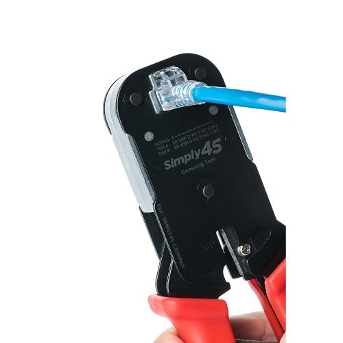 Simply45 S45-C100 Heavy Duty Ratcheted Crimper for Pass Through Cat5e and Cat6 RJ45 Plugs and Boots