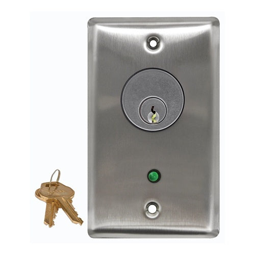 Camden CM-1220-7112-60KD CM-1220 Stainless Steel Flush-Mount SPDT Key Switch with Green 12V LED, 1-1/8\'\' Cylinder