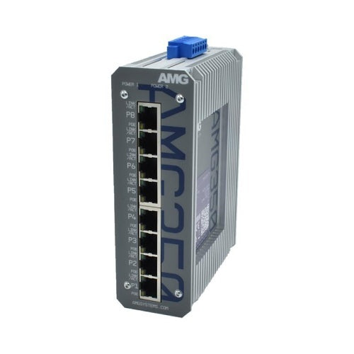 AMG Systems AMG350-8GAT-P200 AMG350 Series Industrial 8-Port Unmanaged PoE Switch, 8 x 10/100/1000Base-T(x) RJ45 Ports, 48-56VDC Power Input