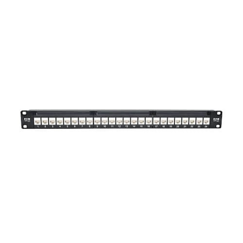 Tripp Lite N254-024-6A 24-Port CAT6A Feed-Through Patch Panel, 4PPoE Compliant, 1U Rack-Mount, RJ45 Ethernet, Black
