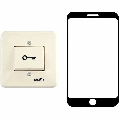 RCI 909S-MO Surface Mount Rocker Switch, Momentary, Engraved with a Key Symbol, Beige