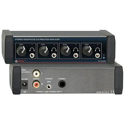 RDL EZ-HDA4A Stereo Headphone Distribution Amplifier, 1x4 Front-Panel Outputs