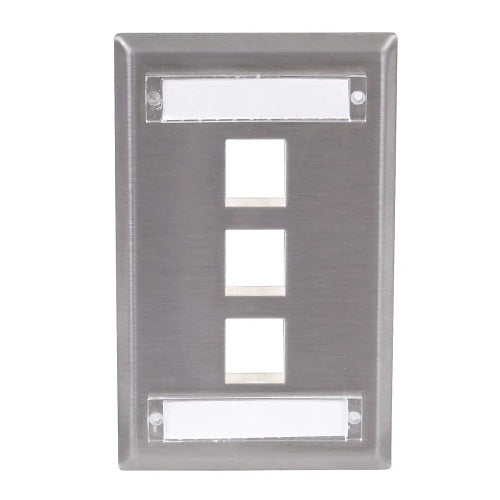 Hubbell SSFL13 1-Gang 3-Port Wallplate with Label Field, Stainless Steel