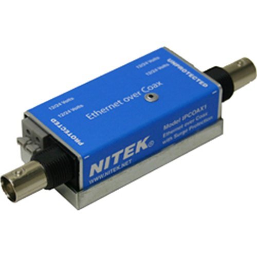 Nitek IPCOAX1 IP Camera Surge Protector, In-Line, Ethernet over Coax, 1-Channel, 12/24 Volt AC/DC, 50/75 Ohm, 2.5" Width 1.8" Depth 0.9" Height