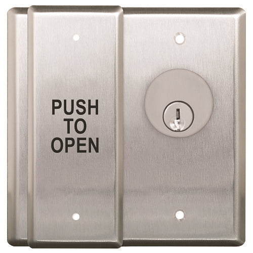 Camden CM-2510/3 Double Gang Push Plate / Key Switch, \'Push to Open\', Black Graphics