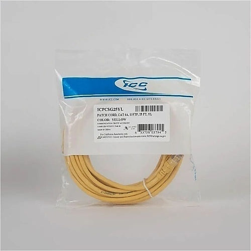ICC ICPCSG25YL CAT6a FTP Patch Cord, 25\', Yellow