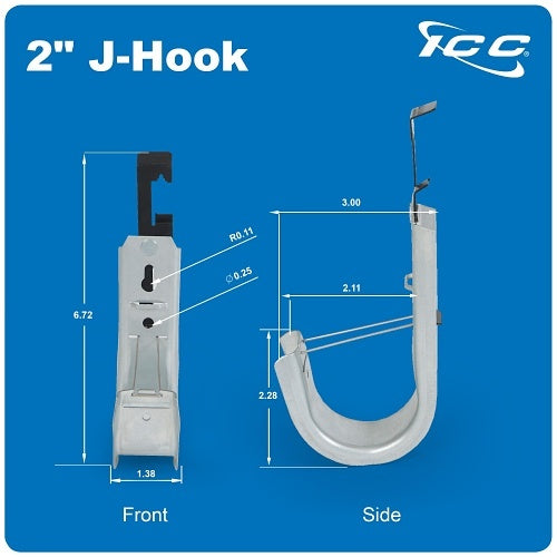 ICC ICCMSJHW44 Batwing J Hook 2\\" with Retainer Clip, Galvanized Steel Cable Management Hooks for Hanging Cable to Hanger Wire and Threaded Rod, Rust-Resistant, EIA and TIA Compliant, 25-Pack