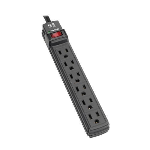 Tripp Lite TLP6B Protect It! 6-Outlet Surge Protector, 6\' Cord, 360 Joules, Diagnostic LED, Black Housing