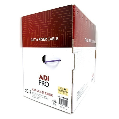 ADI PRO 0E-CMR6PUR CAT6 23/4 Solid BC Cable, Unshielded UTP, Riser CMR, FT4, 1000\' Express Box, Purple