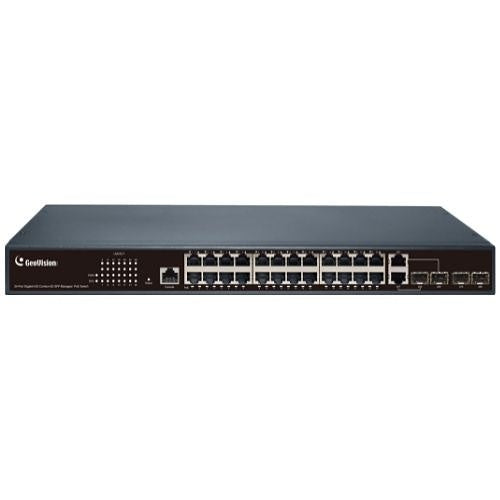 GeoVision 140-APOE242-001U 24-Port Gigabit PoE +2 Gigabit SFP Uplink Port, 1U RS