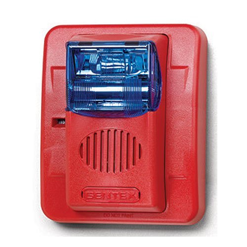 Gentex GECB24PWR GEC3 Series Colored Lens Selectable Candela Horn/Strobe, Wall Mount, Plain (No Lettering), Blue Lens, Red