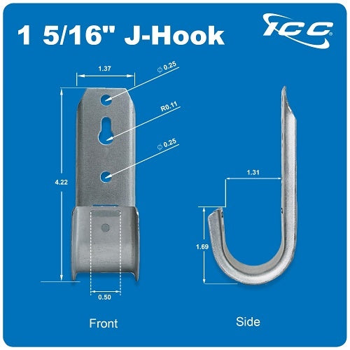 ICC ICCMSJHK33 1-5/16\\" Wall Mount J-Hook without Retainer Clip for Structured Cabling, Rust-Resistant, 25-Pack, Galvanized Steel