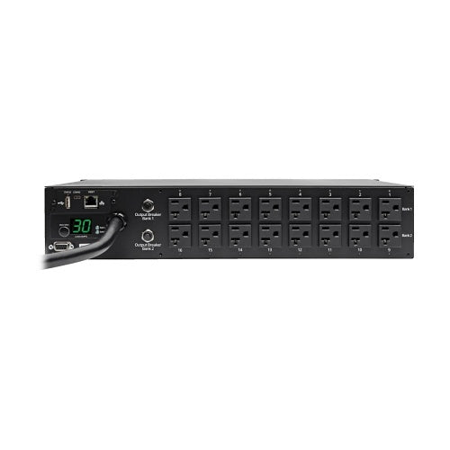 Eaton Tripp Lite PDUMH30NET 2.9kW Single-Phase Switched PDU, LX Interface, 120V Outlets (16 5-15/20R), 2U, 10\' (3.05m) Cord with L5-30P