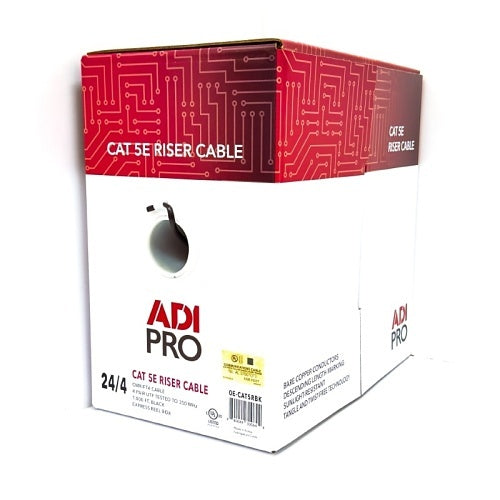 ADI PRO 0E-CAT5RBK CAT5e Riser Cable, 24/4 Solid BC, U, UTP, CMR/FT4, Sunlight Resistant, 1000\' (304.8) Express Box, Black