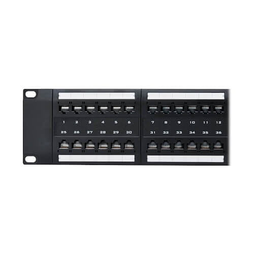 Tripp Lite N252-P48 48-Port CAT6 Patch Panel, 4PPoE Compliant, 110/Krone, 568A/B, RJ45 Ethernet, 2U Rack-Mount, Black