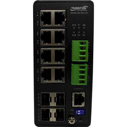 Lantronix SISGM1040-284-LRT Managed Hardened Switch, 8-10/100/1000Base-T, 4-100/1000 SFP