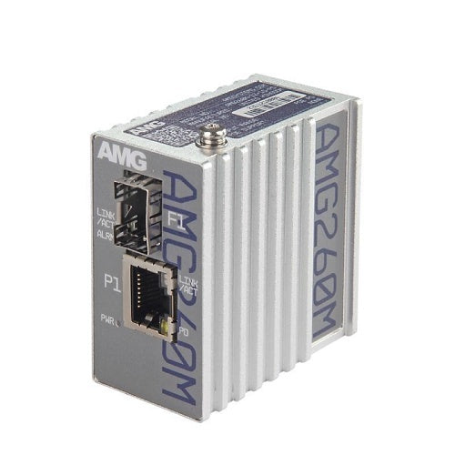 AMG Systems AMG260M-1G-1S-PD AMG260M Series Industrial Powered Mini Media Converter, 1 x 10/100/1000Base-T(x) RJ45 Port with PoE PD Class 1 Input, 1 x 100/1000Base-FX SFP Port