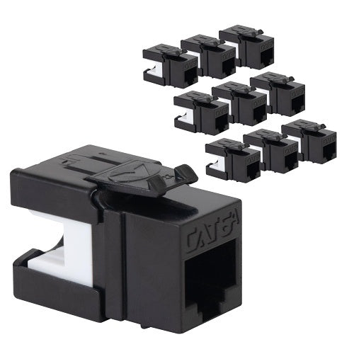 ICC IC107GATBK CAT6A Keystone Jack with Slim Profile 180-Degree Punch Down, 10Gbps RJ45 UL Listed PoE++ TAA Compliant, Wall Plate or Patch Panel, Works with JackEasy Termination Tool, 10-Pack, Black