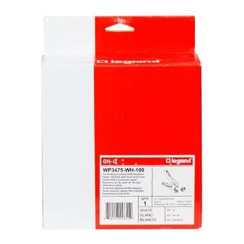On-Q WP3475WH50 Quick Connect RJ45 CAT5e A/B Keystone Insert, White, 50-Pack