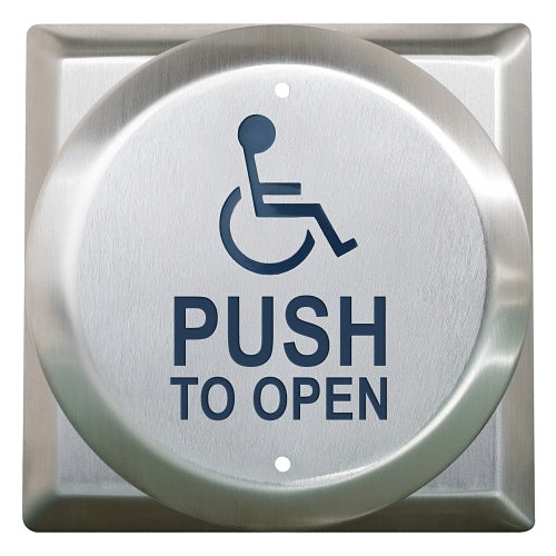Camden CM-41/4-DP 4-1/2\\" Round Push Plate Switch Square Back Plate DPDT Wheelchair PUSH TO OPEN, Blue