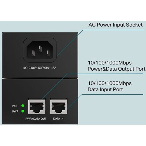 TP-Link POE170S Gigabit Ports PoE++ Injector, 60W, Black