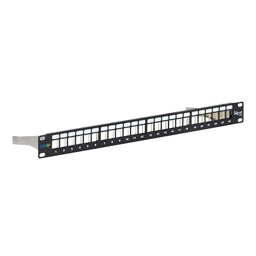 ICC IC107PPS6A 24-Port Blank Keystone Shielded 1U Patch Panel with 19\\" Rackmount Housing and Cable Support Bar, EMI Protection