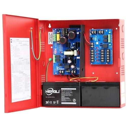 Altronix AL300ULMR Access Power Distribution Module with Power Supply / Charger, 5 PTC Class 2 Outputs, 12/24VDC at 2.5A, FAI, 115VAC, Red BC300 Enclosure