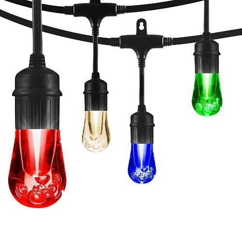Jasco 66877 Pro Series RGBW Wi-Fi LED Vintage Cafe Lights, 24', 12-Bulbs