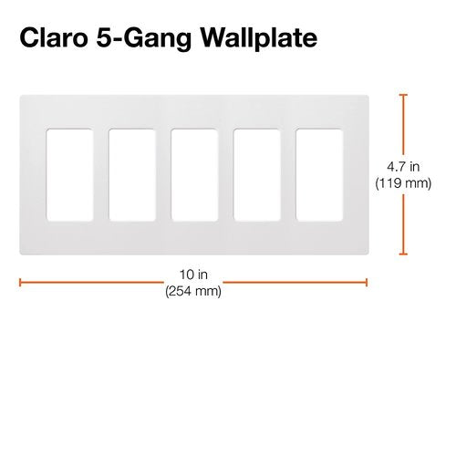 Lutron SC-5-BW Claro 5 Gang Wall Plate for Decorator-Style Dimmers, Switches, and Outlets, Satin Finish, Brilliant White
