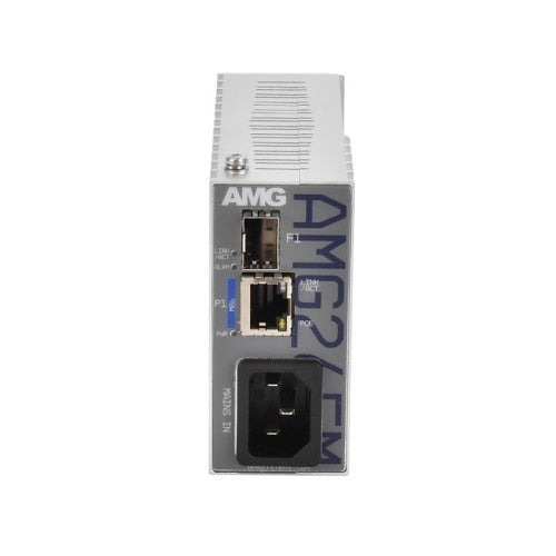 AMG Systems AMG265M-1GBT-1S-P90 AMG265M Series Industrial Multirate Mini PoE Media Converter, 1 x 10/100/1000Base-T(x) RJ45 Port, 1 x 100/1000Base-Fx SFP Port, Integrated 90W PSU