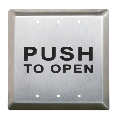 Camden CM-45/3-DPWT CM-45/46 Series 4-1/2\\" Square Push Plate Switch, Concealed Screws, DPDT Switch, Boot and Water Tight Coating, \'PUSH TO OPEN\', Black Gaphics