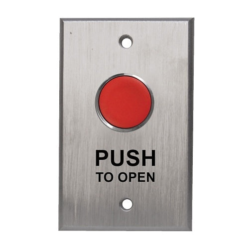 Camden CM-7000R/3 Spring Return N/O, Momentary, Red Button, \'PUSH TO OPEN\', Black Graphics
