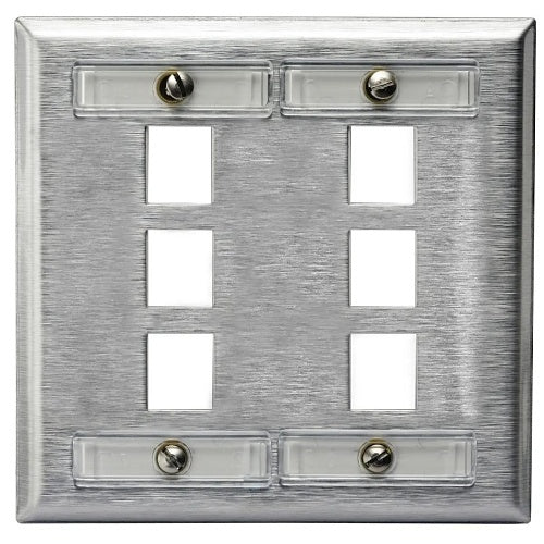 Hubbell SSFL26 Stainless Steel Wallplate with Label, 2-Gang, 6-Port Unloaded