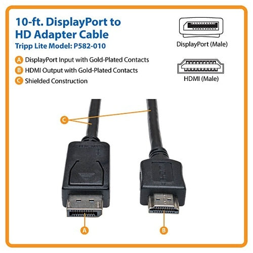 Tripp Lite P582-010 DisplayPort to HDMI Adapter Cable, M/M, 10\' (3.1m)
