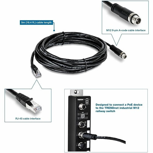 TRENDnet TI-CD05 M12 to RJ-45 Industrial Ethernet Cable, 5m