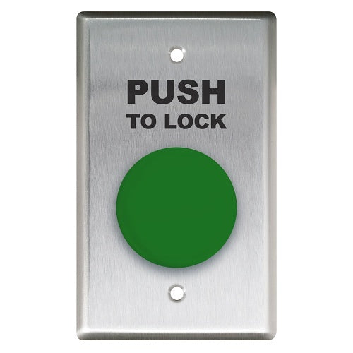 Camden CM-400G/8 Single Gang Faceplate, N/O Contacts, Green Button, \'PUSH TO LOCK\' Black Text