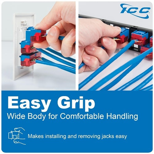 ICC IC107L6CGN CAT6 Keystone Jack with Inline IDC No Pair Split Wiring (Easier Termination) PoE++ for Wall Plate or Patch Panel, 25-Pack, Green