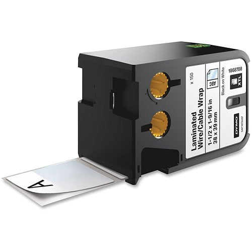 DYMO 1868708 XTL White Laminated Cable Wrap Pre-Sized Labels, 38x39mm, Black Text