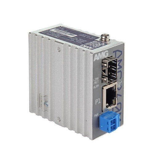 AMG Systems AMG260M-1F-1S AMG260M Series Industrial Mini Media Converter, 1 x 10/100Base-T(x) RJ45 Port, 1 x 100/1000Base-FX SFP Port, 12-56VDC Power Input