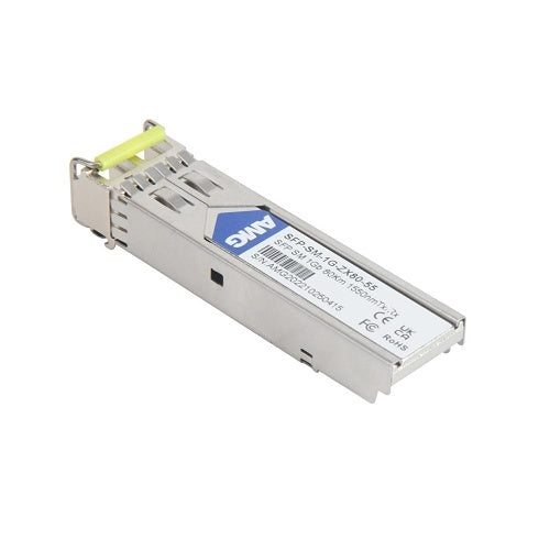 AMG Systems SFP-SM-1G-ZX80-55 SFP Singlemode, 1Gb, 2-Fibers, 80Km, LC Connectors, 1550nm Tx/Rx, -40°C to +85°C, DDM