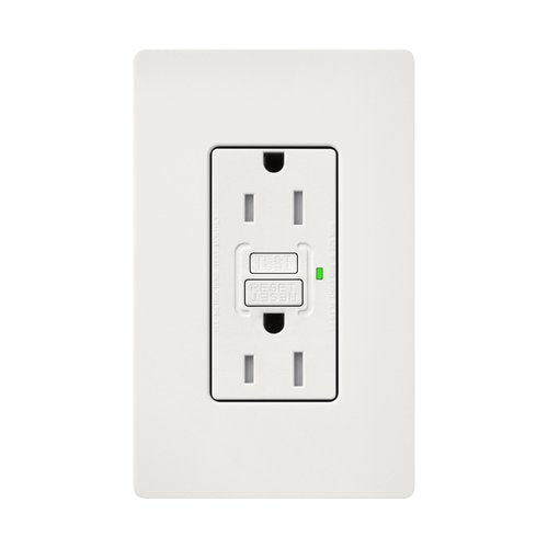 Lutron SCR-15-GFST-RW Claro 15A Tamper Resistant GFCI Duplex Receptacle, Decorator-Style Outlet, Self-Testing, Satin Finish, Architectural White