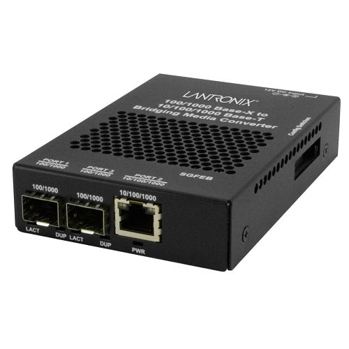 Lantronix SGFEB1040-230-NA Media Converter, 10/100/1000 Bits to 1000, Dual SFP with Na Power Supply